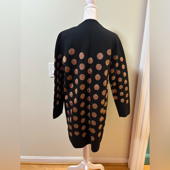 Talbots polka dot long sweater cardigan open S M black tan - Picture 4 of 6
